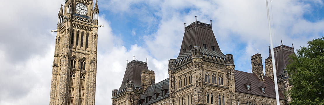 Parliament Hill Clock Tower And Flag Blowing